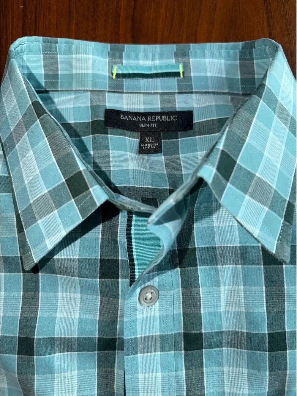 Banana Republic Slim Fit Long Sleeve Light Blue Lrg Check Plaid Shirt - Size XL